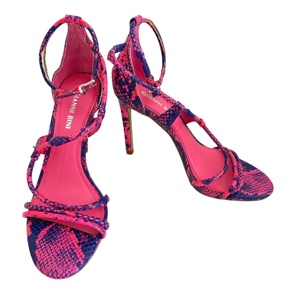 Gianni Bini Kameela Pink Purple Leather Snake Print Strappy Sandals Heels Shoes